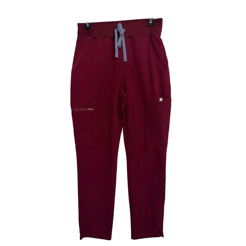 Figs Technical Collection Burgundy Scrub Pants Small Tapered Cargo Joggers‎